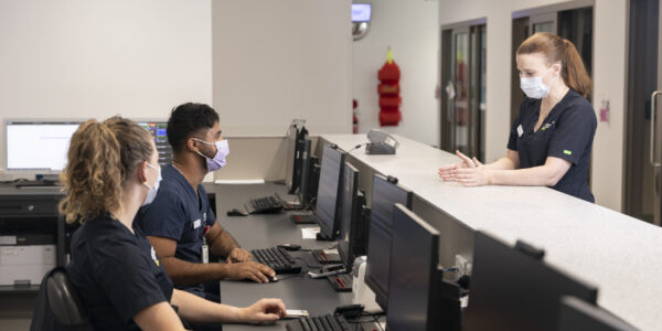 Pictured (L-R): Lauren Hendry, Arsudeep Singh, Critical Care Nurses and Merryn Barker, ICU Outreach Nurse,  Intensive Care Unit, Victorian Heart Hospital (VHH). Copyright Monash Health. Not for use without prior written permission.