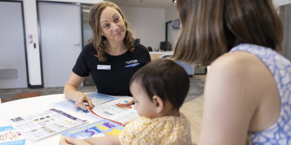 Pictured (L-R): Jacqueline Hopley, Nurse Manager, Monash Health, Natalie Perera and Daisy Perera (child), pictured at Murrumbek Casey Early Parenting Centre. Copyright Monash Health. Not for use without prior written permission.